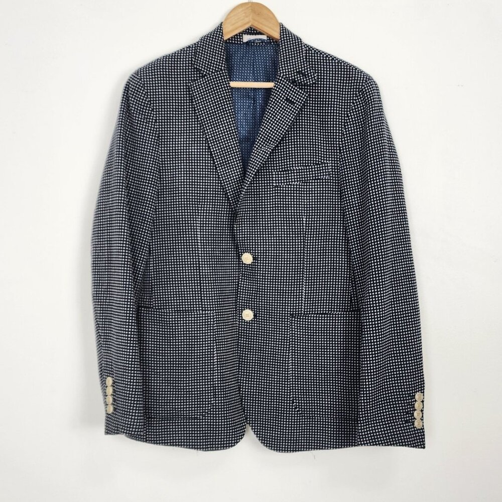 Navy & White Gingham Check Blazer Jacket